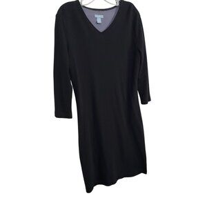 Horny Toad Women M Dress V Neck 3/4 Sleeve Stretch Knit Sweaterdress Minimalist